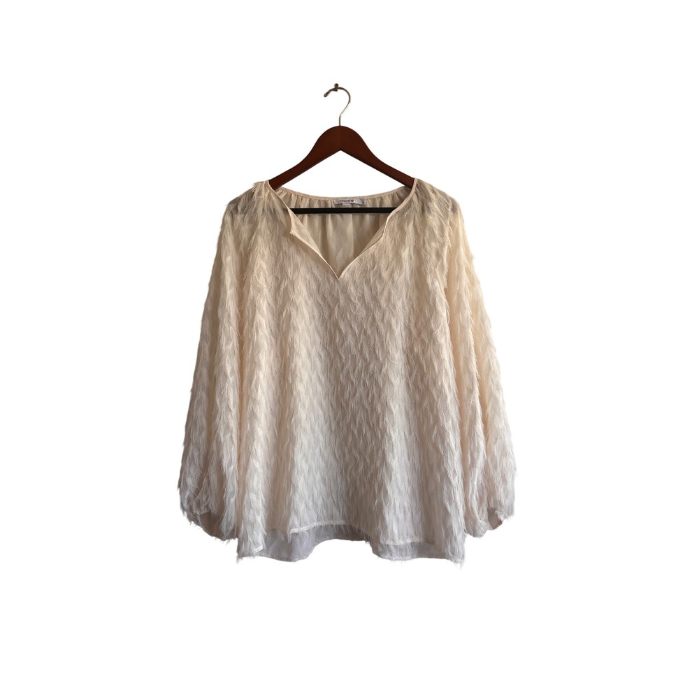 Chicos Women Cream Eyelash Fringe Split V-Neck Blouse Size 3 Large XL Ivory Top